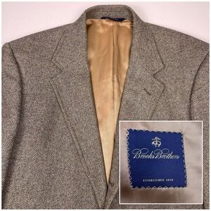 Brooks Brothers Blazer Sport Coat 42L Mens 3/2 Roll Herringbone Lambswool Italy